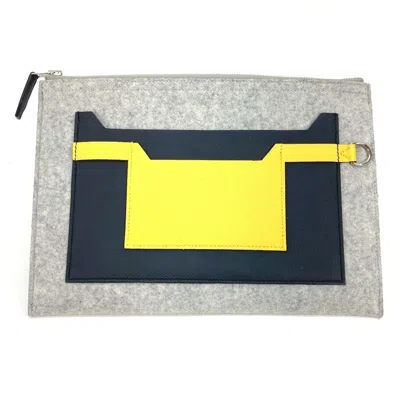 Pre-owned Hermes Gray Yellow Felt Epsom Leather Clutch Bag Pouch ()