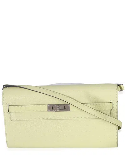 Pre-owned Hermes Hermès Green & Yellow Chevre Mysore Kelly Wallet To Go Phw (authentic Pre-  Loved)