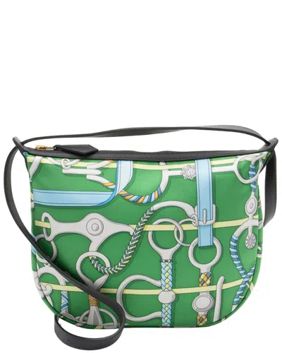 Pre-owned Hermes Hermès Green Calfskin & Silk Sursoie To Go Pouch (authentic Pre-loved)