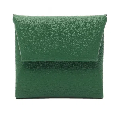 Pre-owned Hermes Green Chevre Leather Leather Coin Purse/coin Case ()