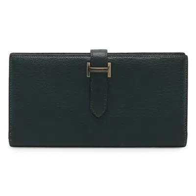 Pre-owned Hermes Green Chevre Leather Long Wallet (bi-fold) ()