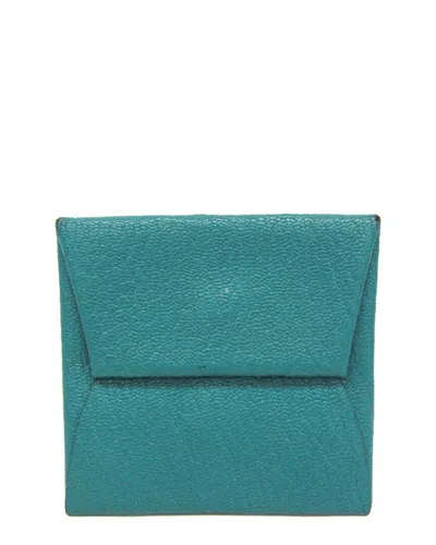 Pre-owned Hermes Hermès Green Chevre Myzore Leather Coin Purse (authentic Pre-loved)