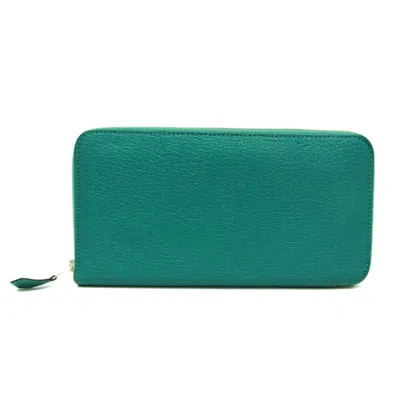 Pre-owned Hermes Green Chevre Myzore Leather Long Wallet (bi-fold) ()