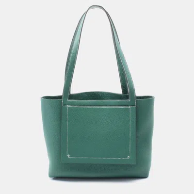 Pre-owned Hermes Green Clemence Leather Cabas 31 Tote