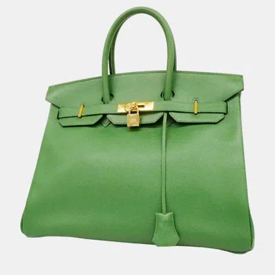 Pre-owned Hermes Green Couchevel Birkin Engraved Handbag