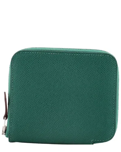 Pre-owned Hermes Hermès Green Epsom Azap Zip Around Wallet Silk'in Compact (authentic Pre-  Loved)
