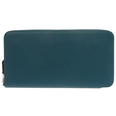 Pre-owned Hermes Green Epsom Leather Silk Long Wallet (bi-fold) ()