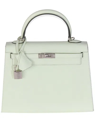Pre-owned Hermes Hermès Green Epsom Sellier Leather Kelly 25 Phw (authentic Pre-loved)