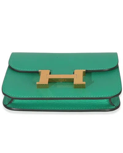 Pre-owned Hermes Hermès Green Evercolor Bicolore Constance Slim Wallet Ghw (authentic Pre-  Loved)