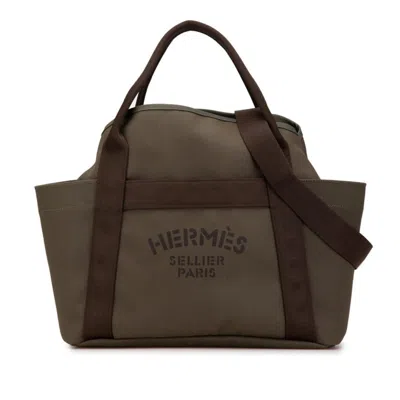 Pre-owned Hermes Green Khaki Canvas Shoulder Bag Tote Bag ()