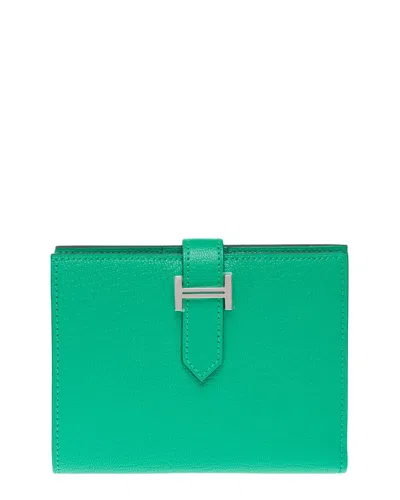 Pre-owned Hermes Hermès Green Leather Bearn Wallet (authentic Pre-loved)