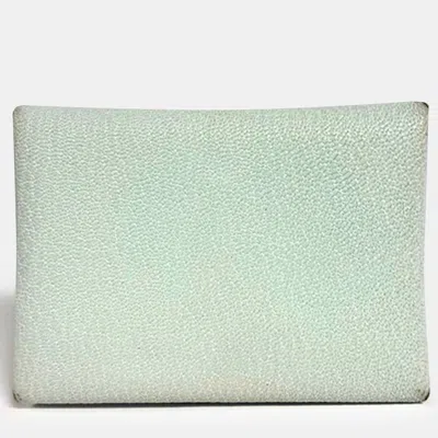 Pre-owned Hermes Green Leather Calvi Duo Card Holder (w)