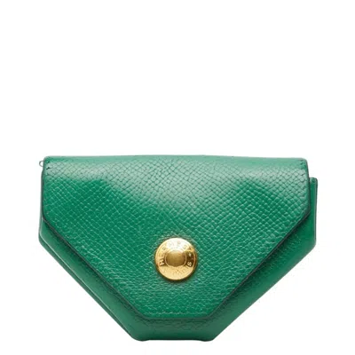 Pre-owned Hermes Green Leather Coin Purse/coin Case ()