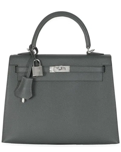 Pre-owned Hermes Hermès Green Leather Epsom Sellier Kelly 25 Phw (authentic Pre-loved)