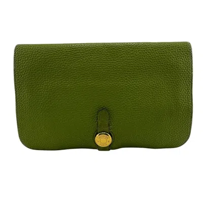 Pre-owned Hermes Green Leather Long Wallet (bi-fold) ()