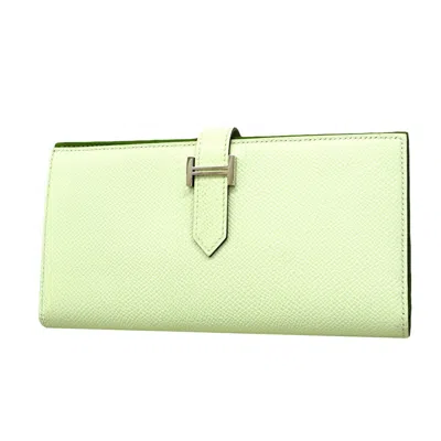 Pre-owned Hermes Green Leather Long Wallet (bi-fold) ()