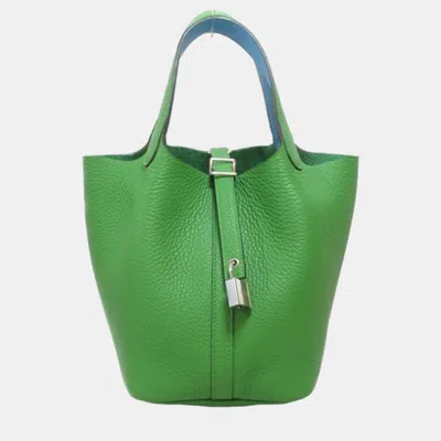 Pre-owned Hermes Green Leather Picotin Lock 18 Bag