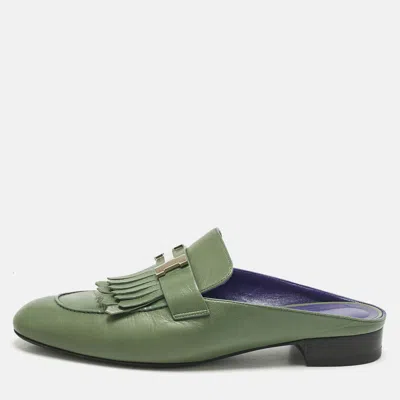 Pre-owned Hermes Green Leather Rivoli Mules Size 40