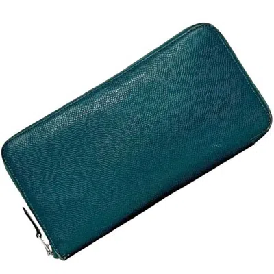 Pre-owned Hermes Green Leather Togo Leather Silk Long Wallet (bi-fold) ()