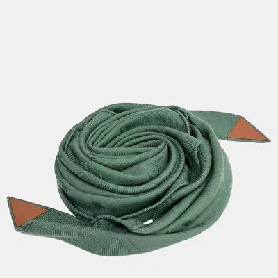 Pre-owned Hermes Hermès Green Leather-trimmed Cashmere Silk Scarf