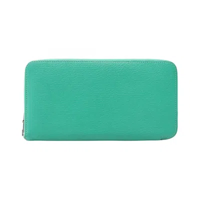 Pre-owned Hermes Green Mint Green Chevre Leather Long Wallet (bi-fold) () In Green, Mint Green