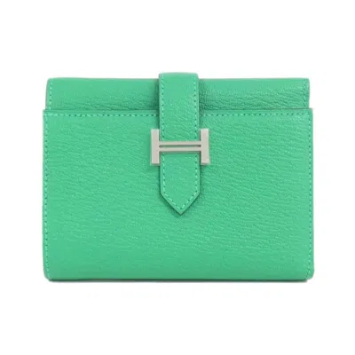 Pre-owned Hermes Green Mint Green Chevre Leather Wallet (tri-fold) ()