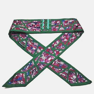 Pre-owned Hermes Green Multicolor Silk Twilly Scarf
