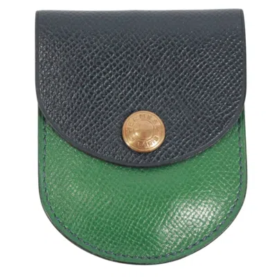 Pre-owned Hermes Green Navy Courchevel Leather Coin Purse/coin Case () In Green, Navy