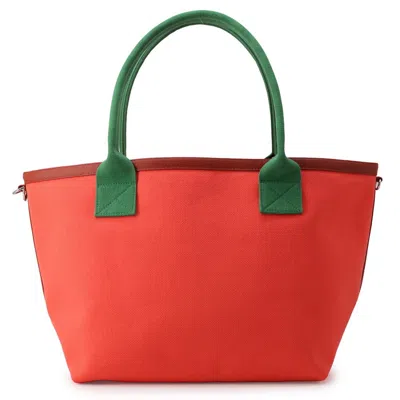 Pre-owned Hermes Green Orange Canvas Epsom Leather Tote Bag () In Green, Orange