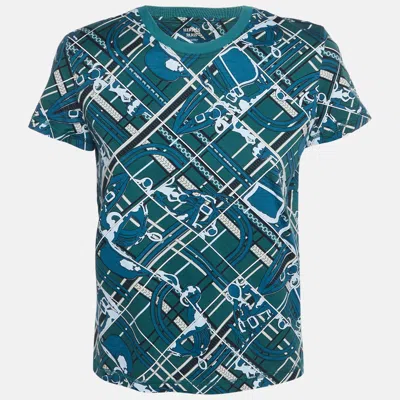 Pre-owned Hermes Green Printed Cotton Short Sleeve T-shirt M