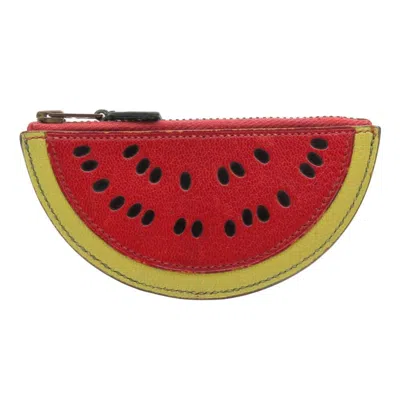 Pre-owned Hermes Green Red Color Yellow Leather Coin Purse/coin Case ()