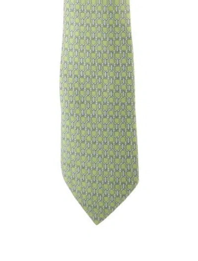 Pre-owned Hermes Green Silk  Tie With Patterns Print
