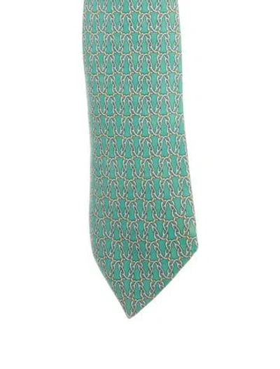 Pre-owned Hermes Green Silk Printed Tie