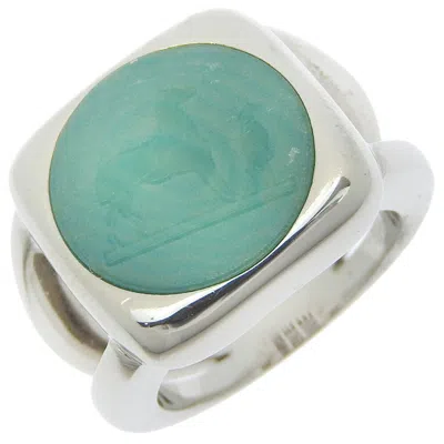 Pre-owned Hermes Green Silver Metal Band Ring () In Green, Silver