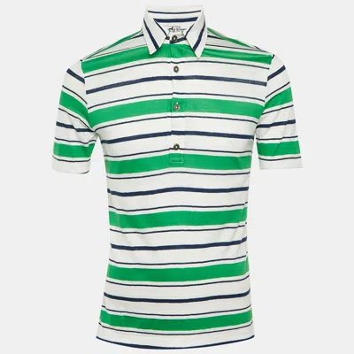 Pre-owned Hermes Green Striped Linen & Cotton Polo T-shirt Xs