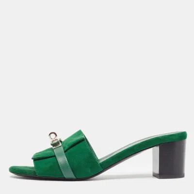 Pre-owned Hermes Green Suede Gigi Slide Sandals Size 39