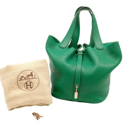 Pre-owned Hermes Green Taurillon Clemence Leather Handbag Tote Bag ()