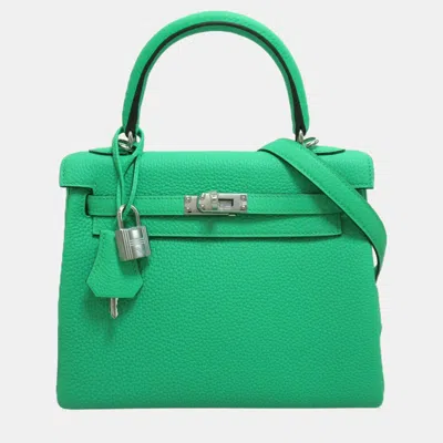 Pre-owned Hermes Green Taurillon Clemence Leather Kelly Handbag