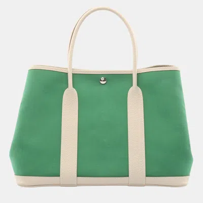 Pre-owned Hermes Green Toile And Vache Garden Party Pm