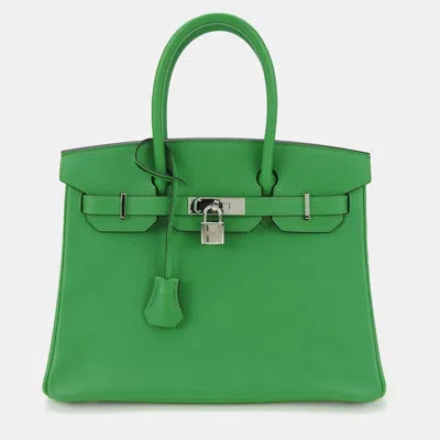 Pre-owned Hermes Green Vaux Epsom Birkin Engraved Handbag