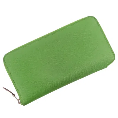 Pre-owned Hermes Green Vert Epsom Leather Long Wallet (bi-fold) () In Green, Vert