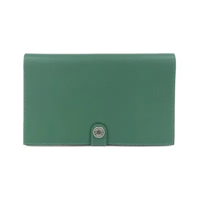 Pre-owned Hermes Green Vert Fonce Long Bill Wallet (bi-fold) () In Green, Vert Fonce