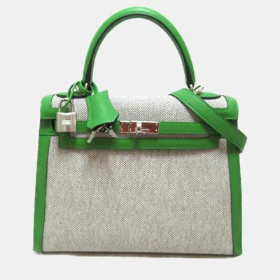 Pre-owned Hermes Green Vert Vertigo Leather Toal Ash/swift Leather Kelly Handbag