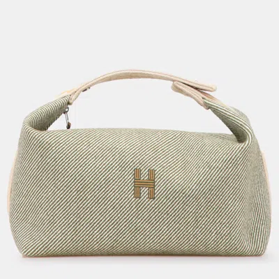 Pre-owned Hermes Green White Large Wool Bride A Brac H Natte Case