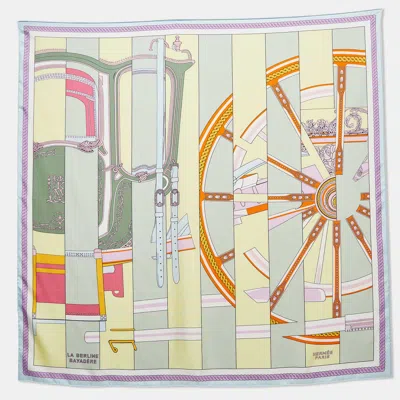 Pre-owned Hermes Hermès Green/yellow Printed Silk La Berline Bayadere Scarf