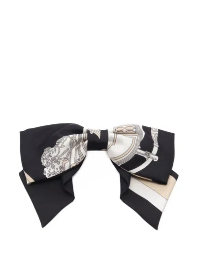Pre-owned Hermes Grenelle Ex-libris-print Hair Clip In Black