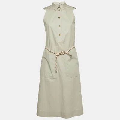 Pre-owned Hermes Grey Cotton Belted Shirt Dress S