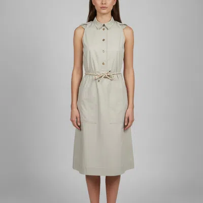 Pre-owned Hermes Hermès Grey Cotton Belted Sleeveless Shirt Dress S In Gray
