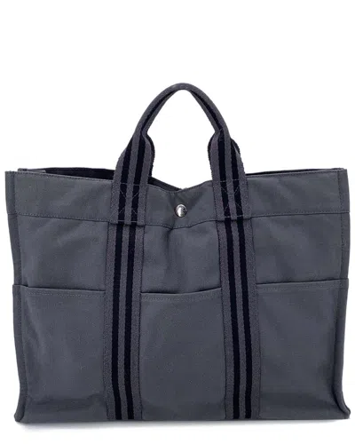Pre-owned Hermes Hermès Grey Cotton Fourretout Tote (authentic Pre-loved)