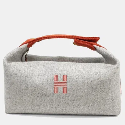 Pre-owned Hermes Grey Fabric Bride-a-brac Pouch In Gray